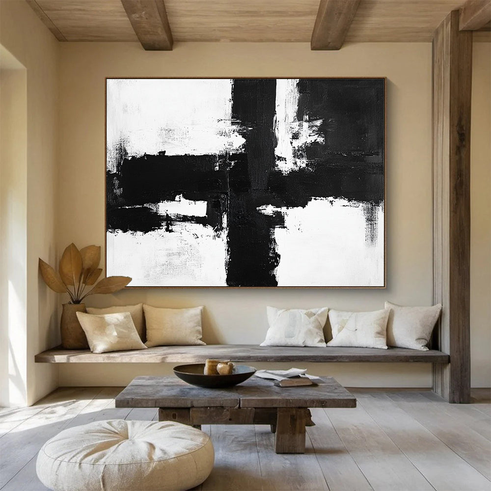 Large Contemporary Wall Art Black & White Textured Abstract Painting HPS258