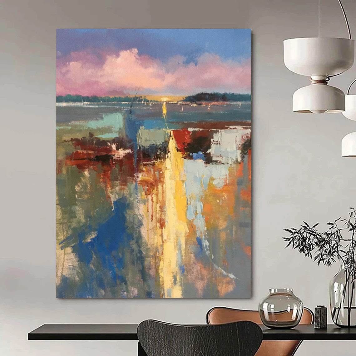 Hand Painting Colorful Coastal Abstract Landscape Acrylic Modern Art Painting DPS427