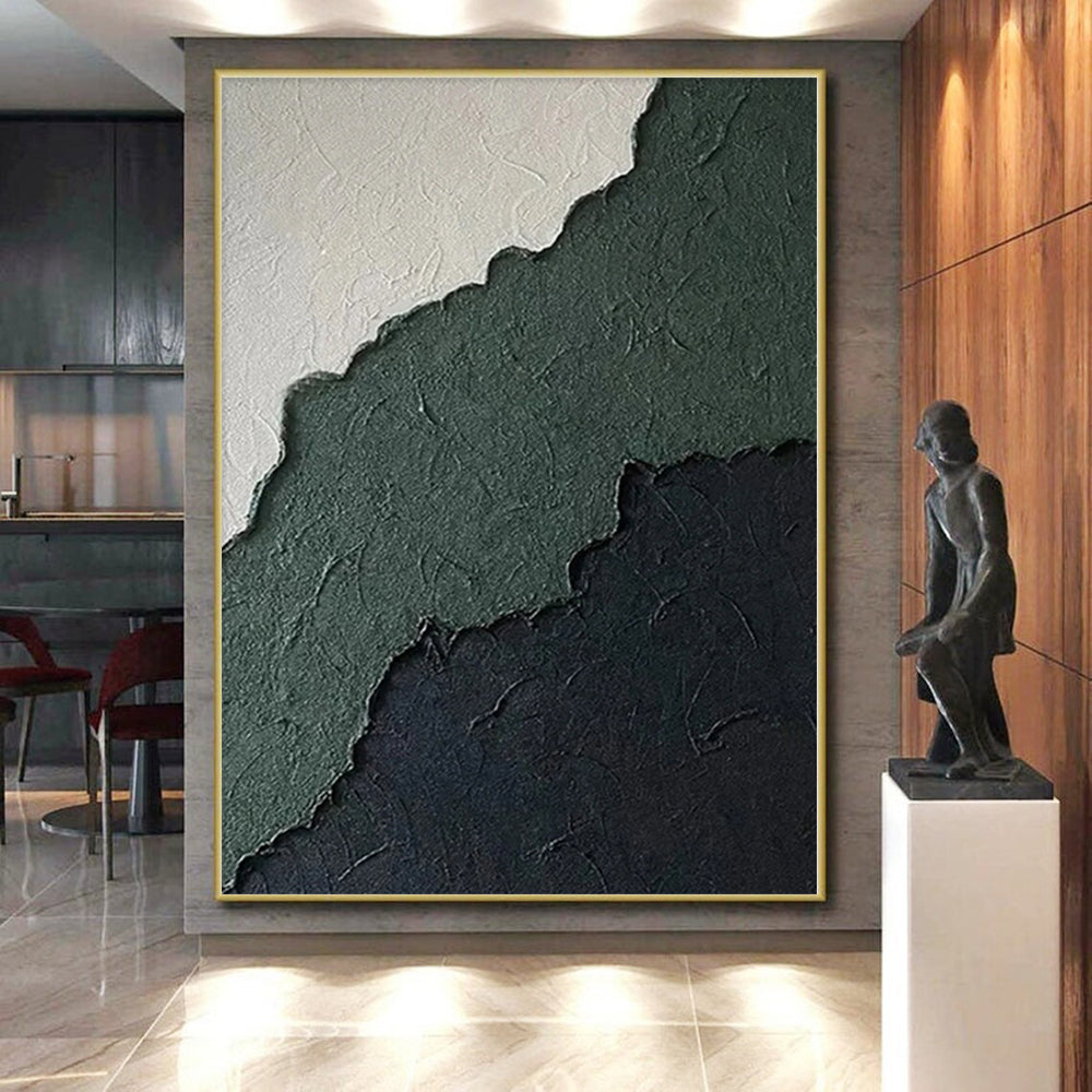 48x60 Green, Black & White Textured Abstract Painting On Canvas PT047