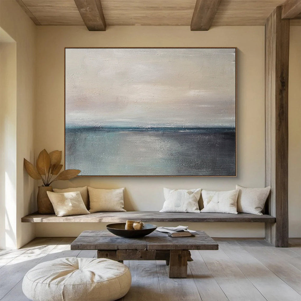 Hand Painted Art Beige & Teal Abstract Coastal Art HPS176