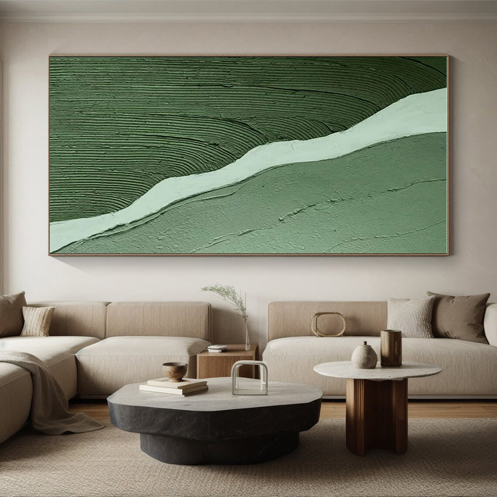 Minimalist Canvas Art Green and White Abstract Landscape, Modern Art Acrylic PT543