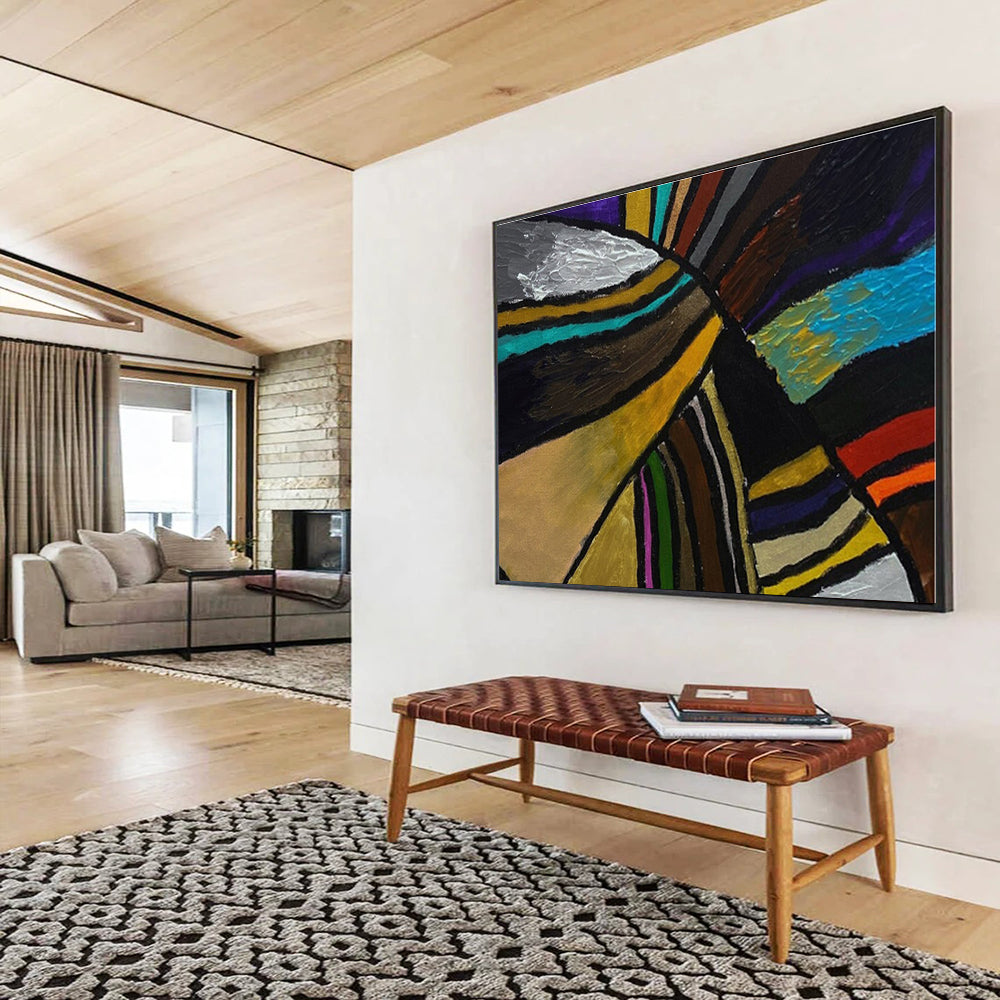 Hand Painted Art Colorful Geometric Abstract On Canvas HPS011