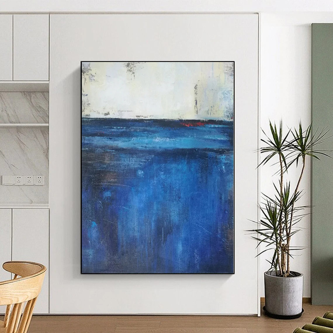 48x60 Blue & Gray Textured Seascape Abstract Painting On Canvas PT096