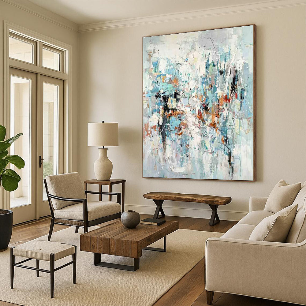 Cool Abstract Paintings - Multicolor Chaotic Blocks Abstract Art with Soft Brushwork PT607