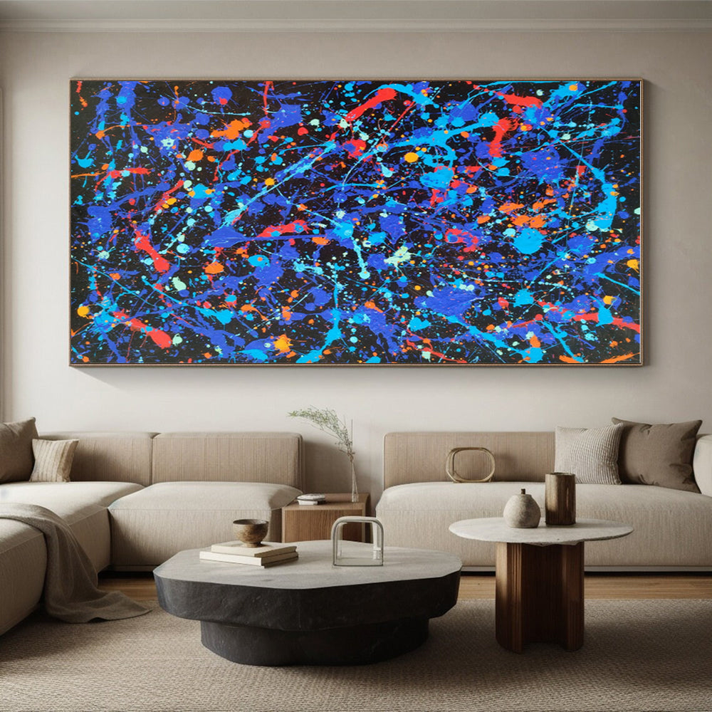 Cool Abstract Paintings Multicolor Splatter Abstract Art on Black PT453
