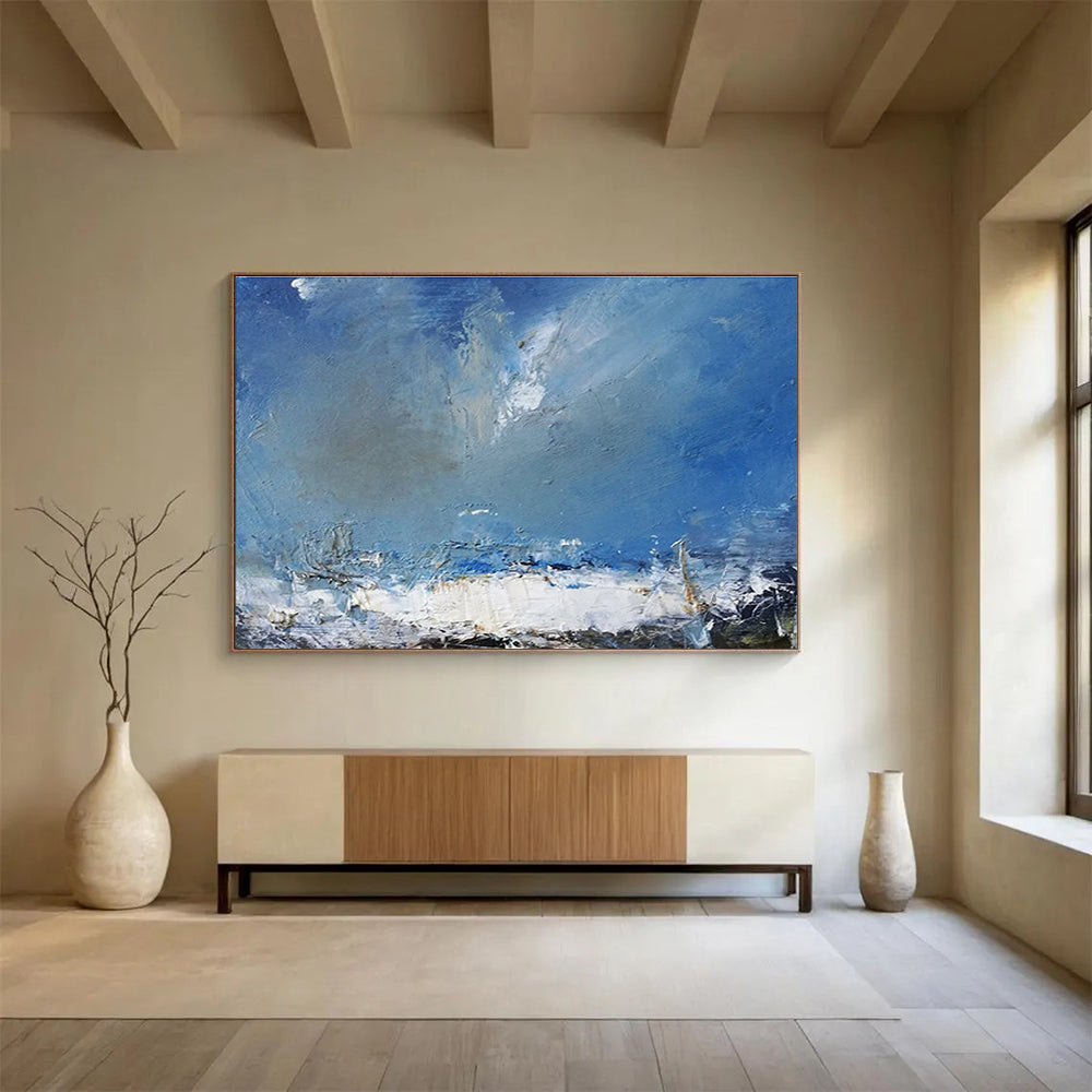 Handmade Art Blue & White Abstract Stormy Sea Art HPS186
