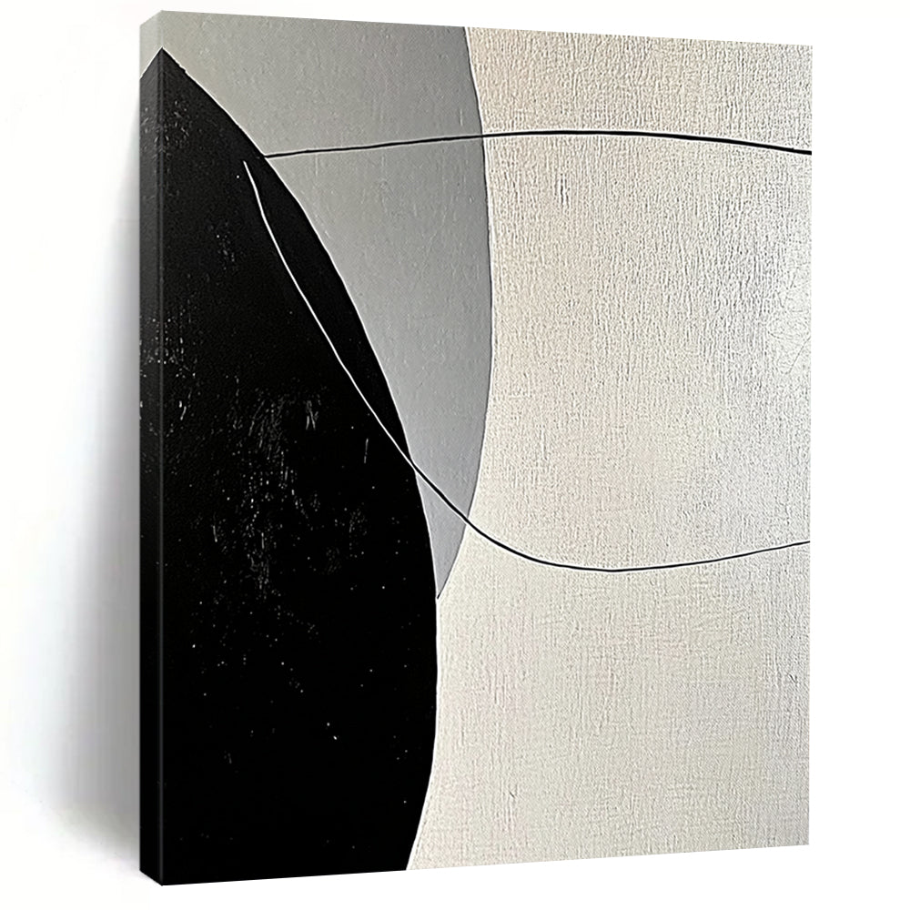 Large Abstract Art For Sale With Black, White, Gray Geometric Lines On Canvas PT199