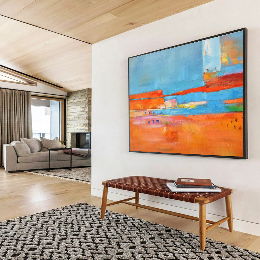 Acrylic Modern Art Paintings Orange, Blue & Multicolor Abstract Painting On Canvas HPS099