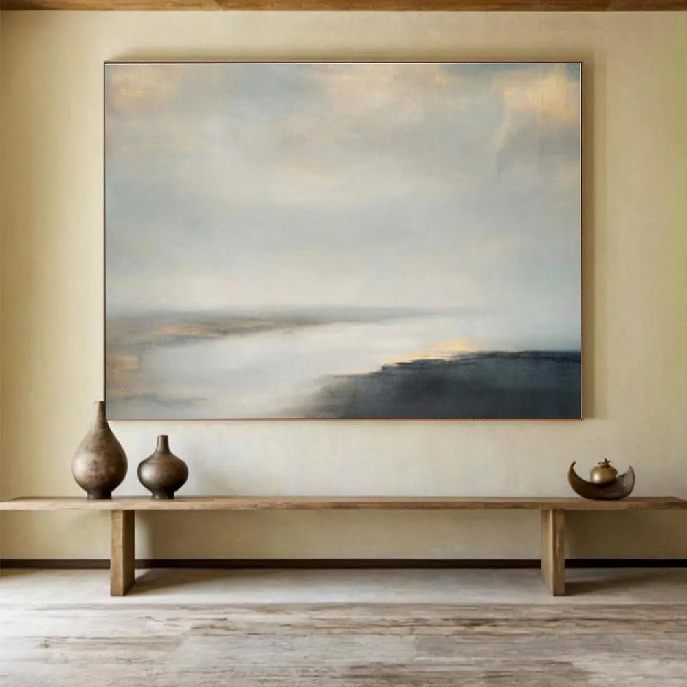 Large Size Neutral Tones Misty Landscape Abstract On Canvas HPS038