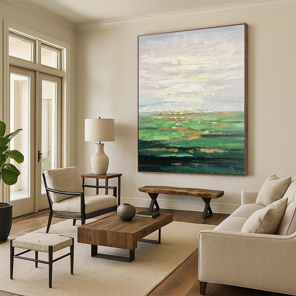 Acrylic Modern Art Paintings Green & Gold Landscape Abstract Painting On Canvas PT067