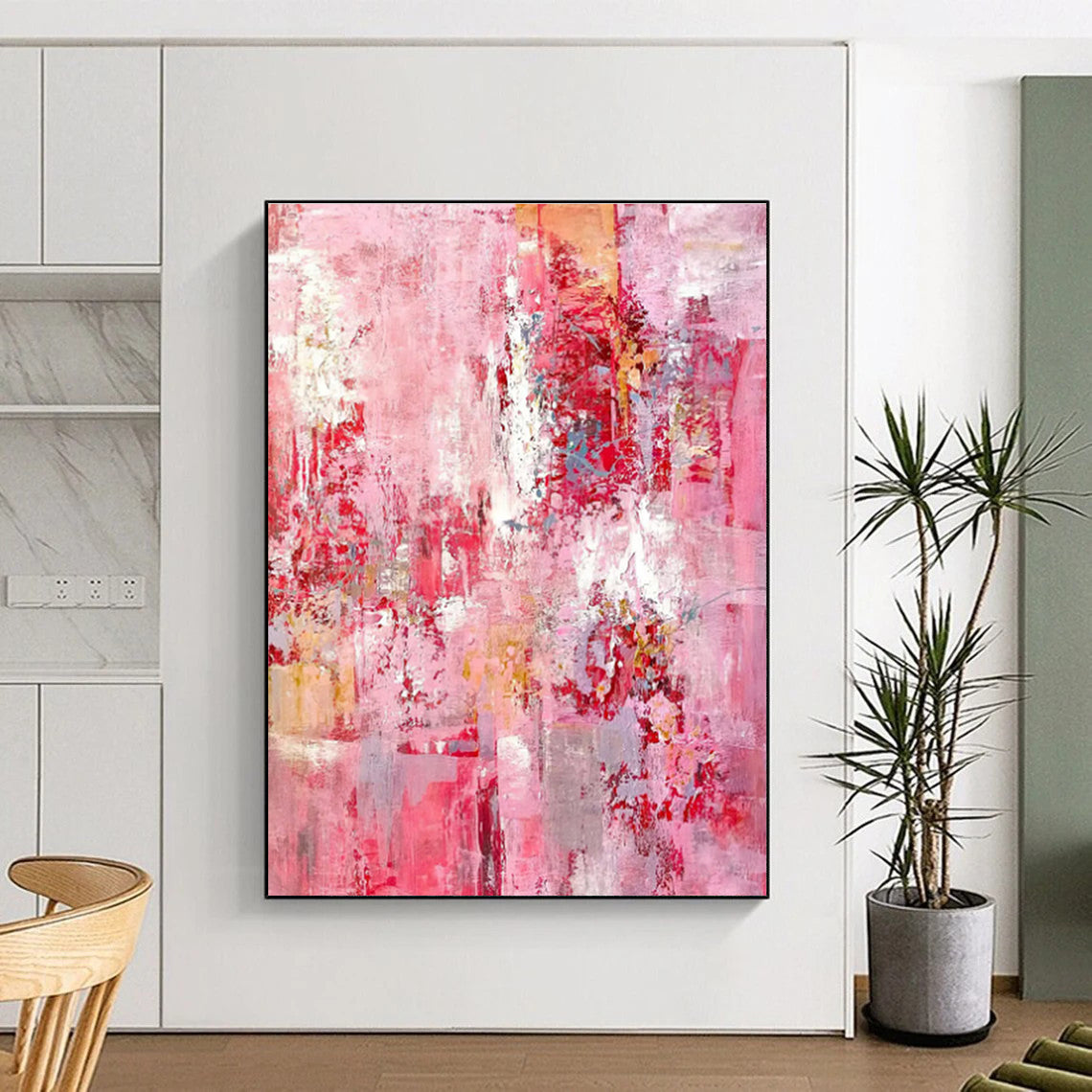 Hand-Painted Pink Red Abstract Expressionist Acrylic Art PT345