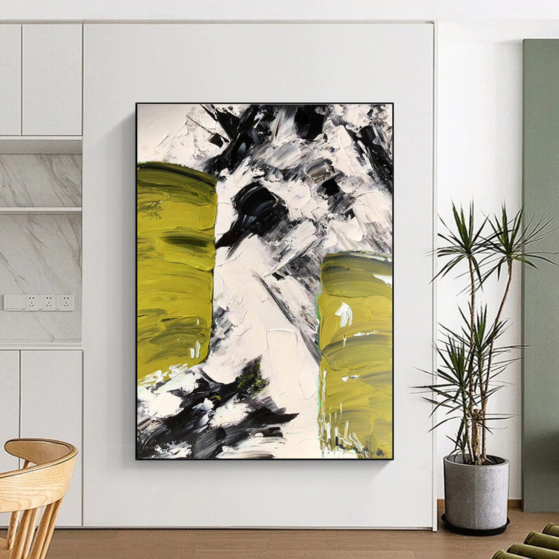 Cool Abstract Paintings Green Black White Textured Abstract Art PT395
