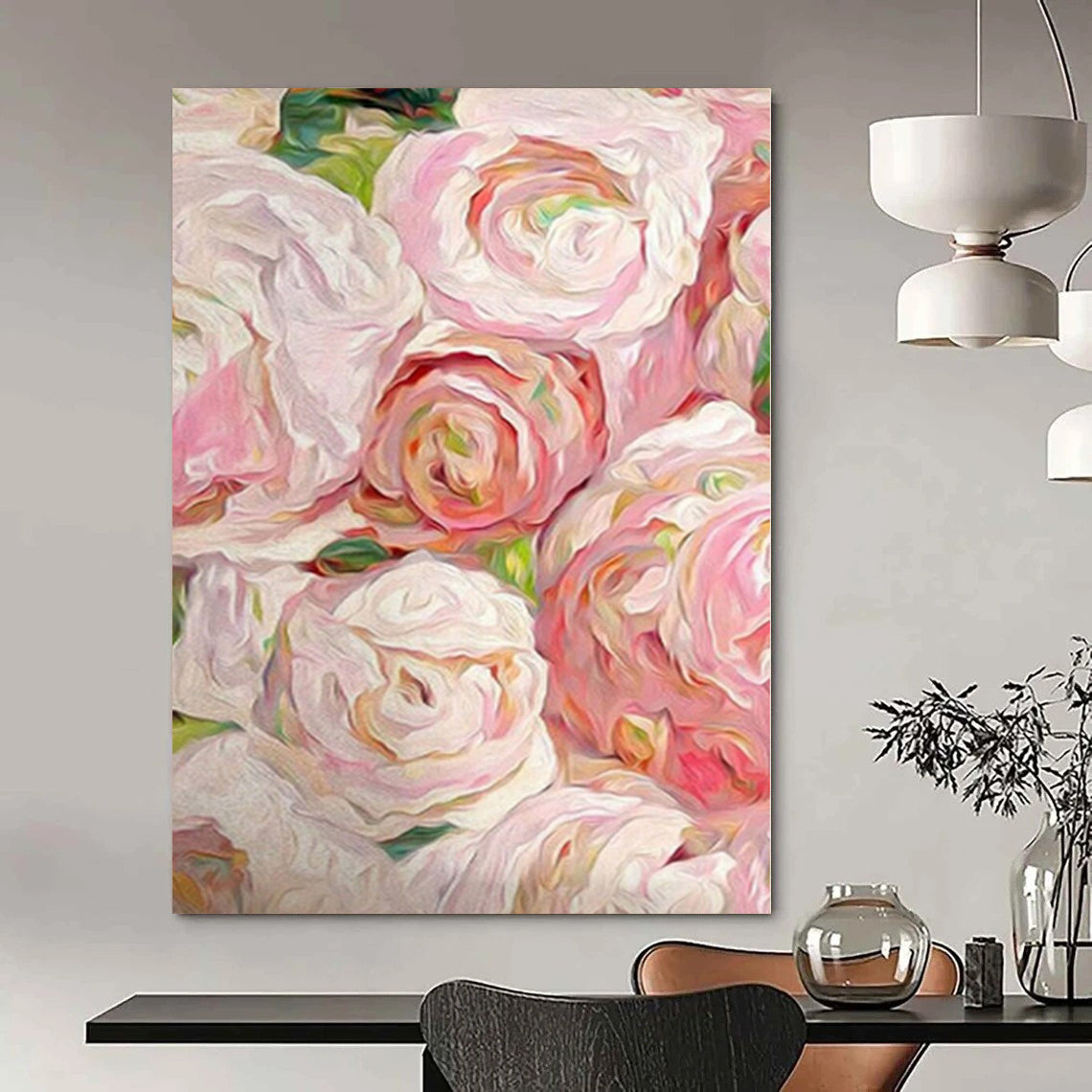 Hand Painted Art Pink and White Floral Abstract Acrylic Painting DPS419