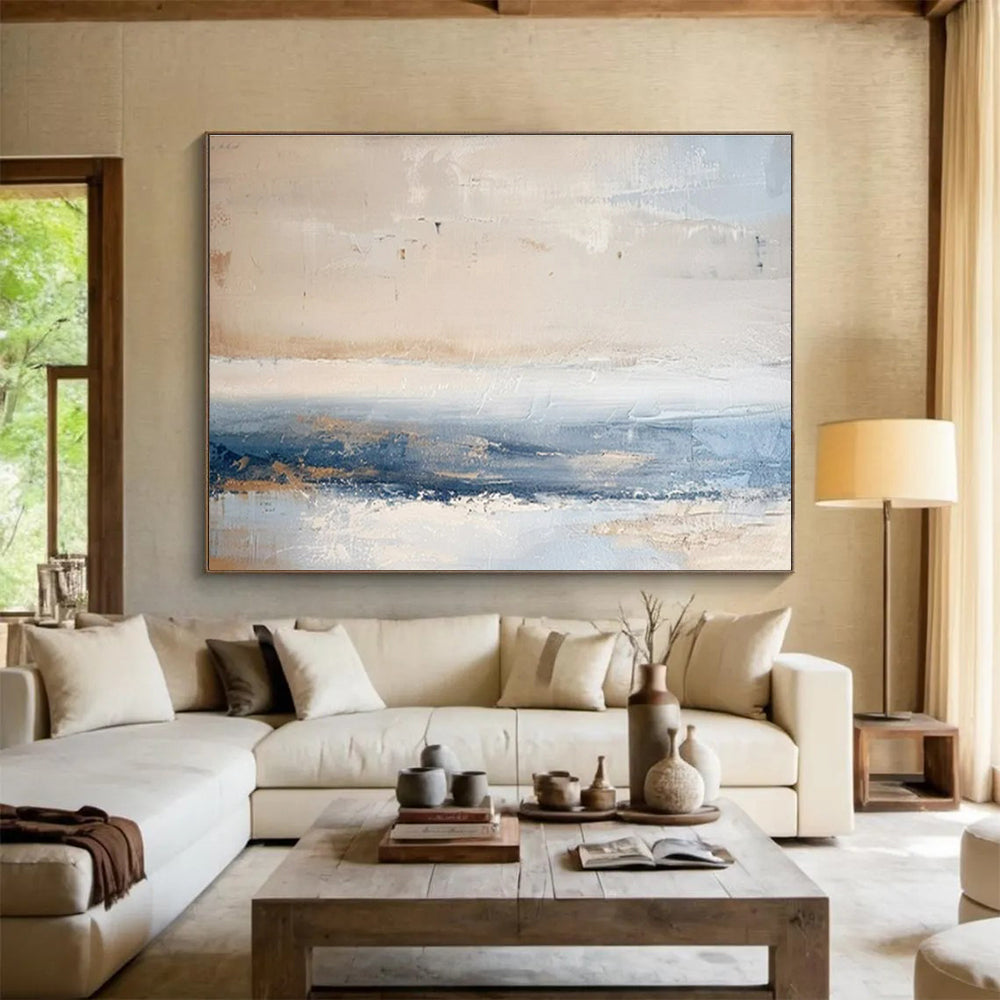 Paintings For House Beige, Blue, and Gray Textured Abstract Seaside Art HPS400