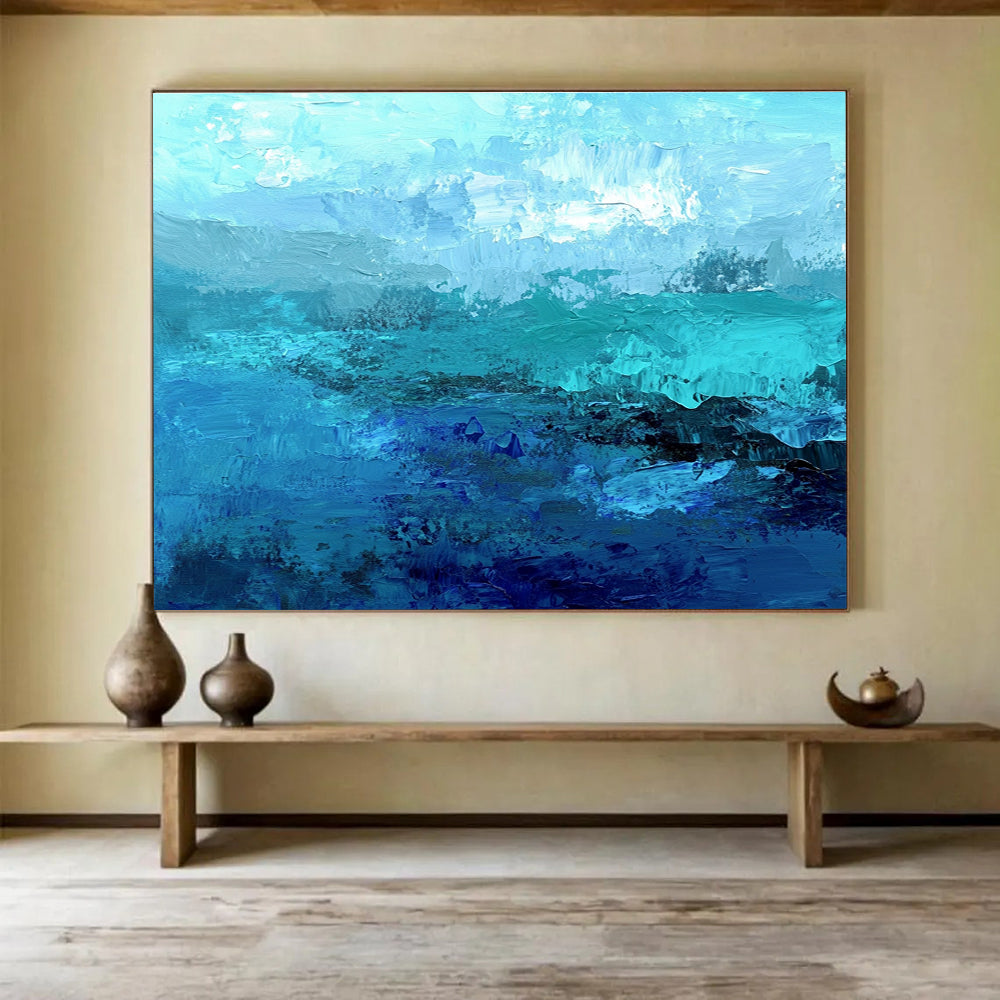 Cool Abstract Paintings Teal, Blue & White Textured Coastal Abstract Painting HPS287