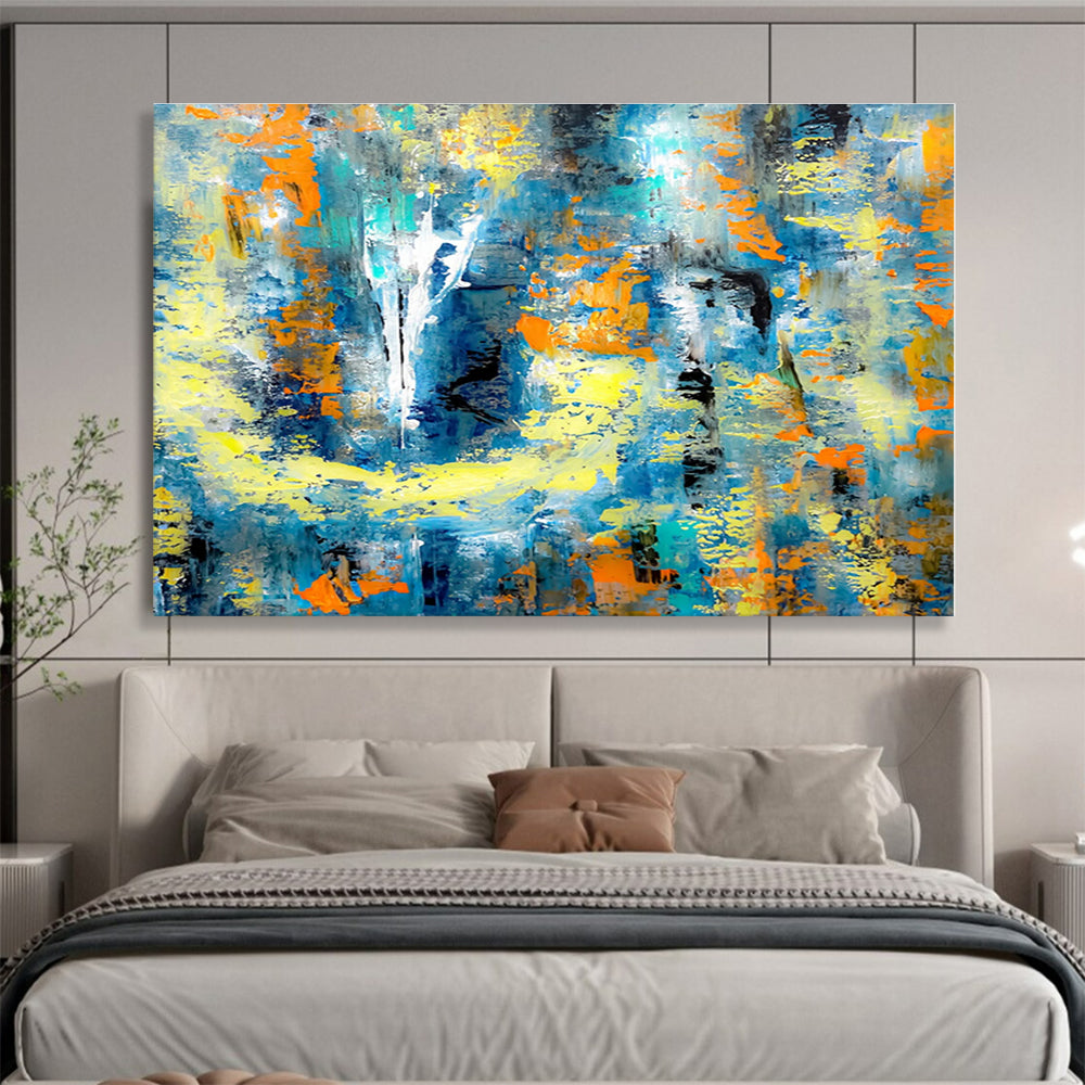 Hand Painting Blue, Orange & Yellow Energetic Abstract Art HPS162