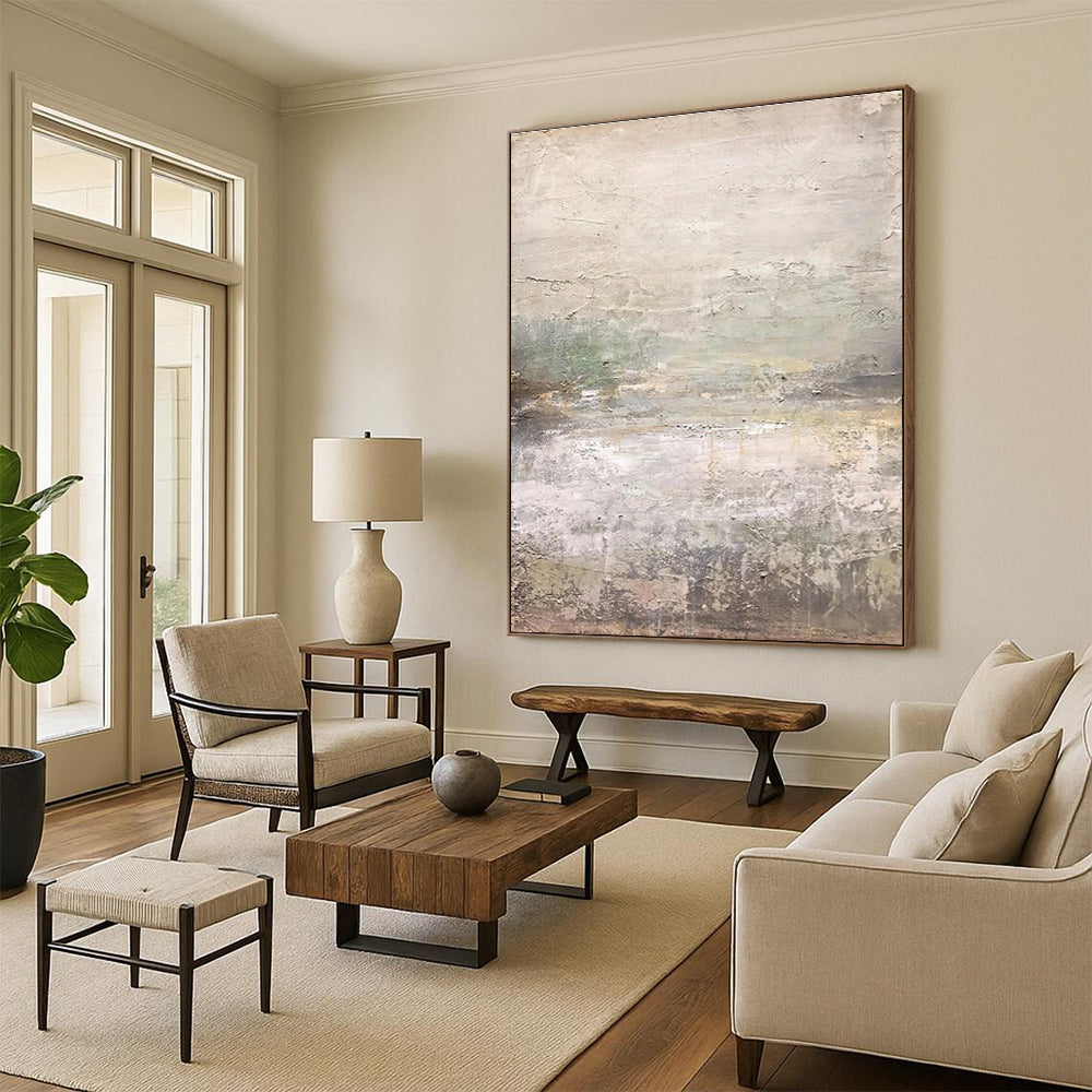 Hand Painted Art Beige, Gray, and Green Textured Abstract Piece, Modern Art Acrylic PT315