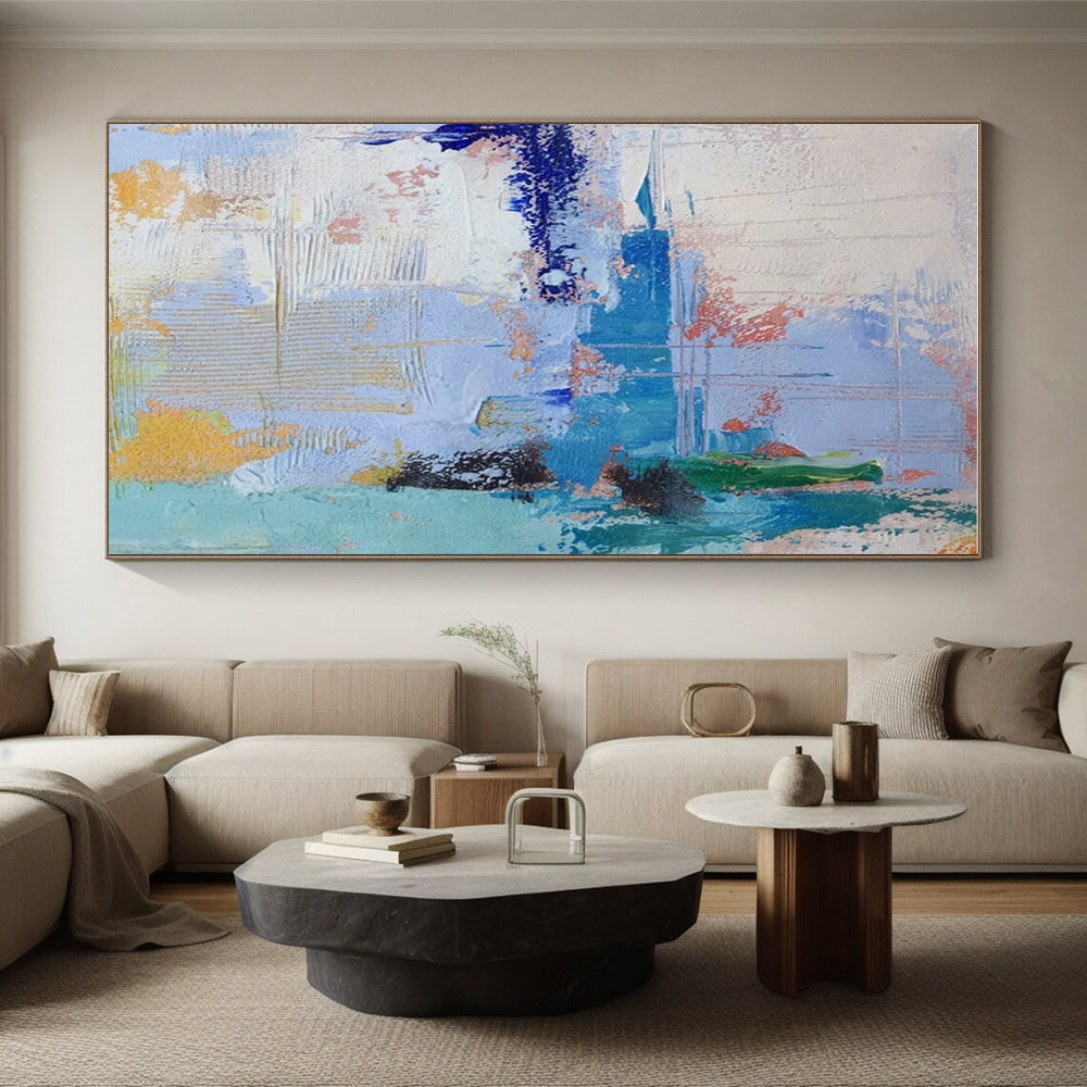 Acrylic Modern Art Paintings Blue White Orange Textured Abstract Art PT358