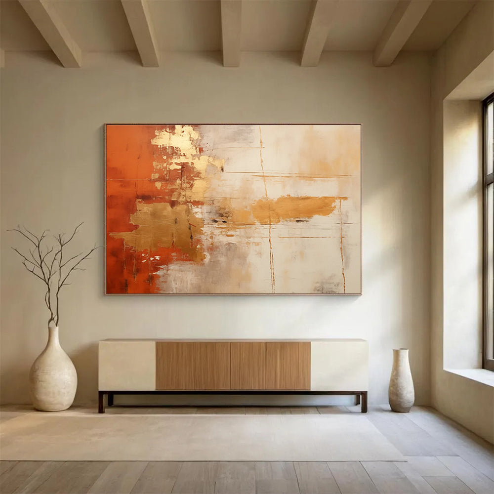 Modern Art Acrylic Orange & Gold Abstract Textured Art HPS209