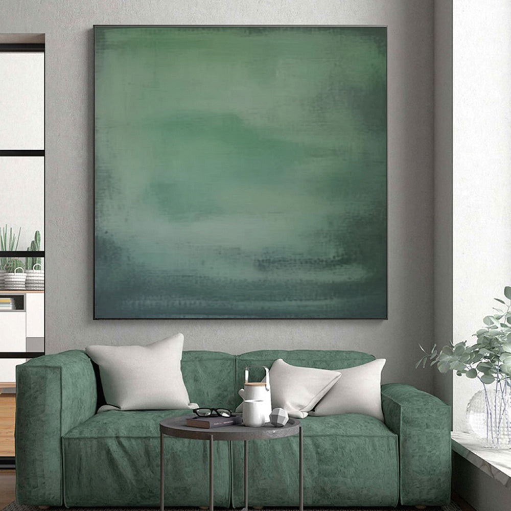 Hand-Painted Green Abstract Misty Landscape Acrylic Art PT501