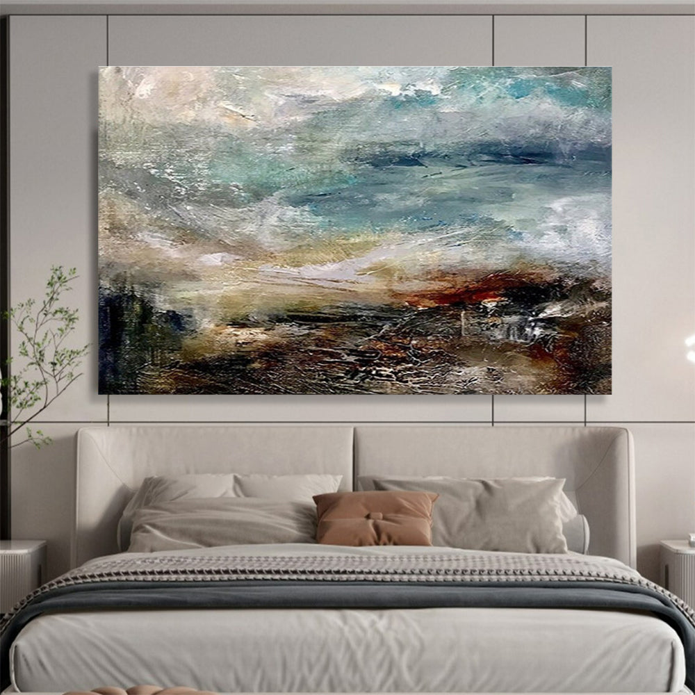 Large Size Blue, Beige & Brown Abstract Landscape Art HPS174