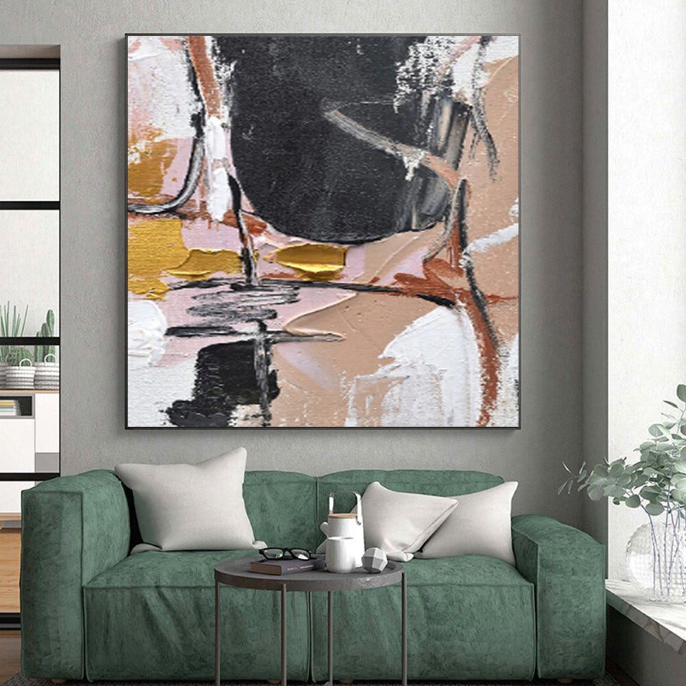 Acrylic Modern Art Paintings Black Beige Gold Textured Abstract Art PT495