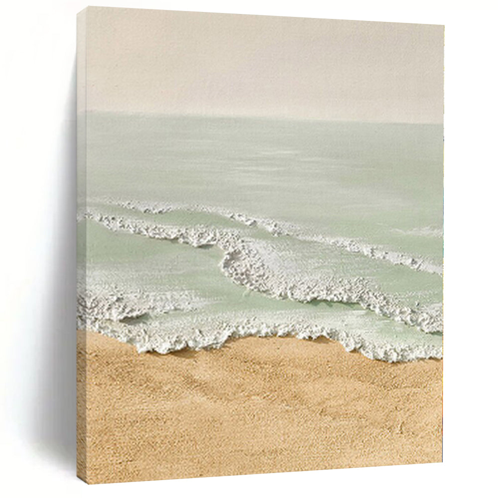 Unique Abstract Art Beige, Green & White Textured Seascape Abstract Painting On Canvas PT075