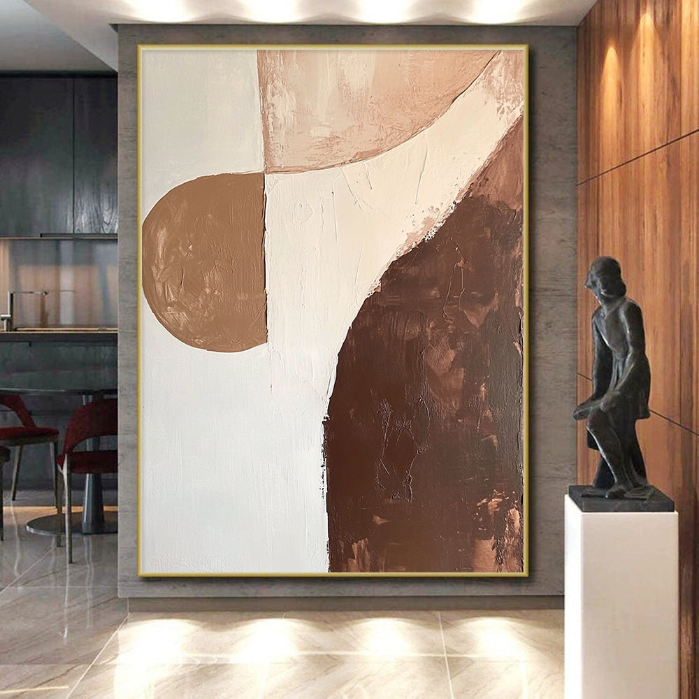 Large Abstract Painting For Living Room, Brown Beige White Abstract Minimalist Art PT160