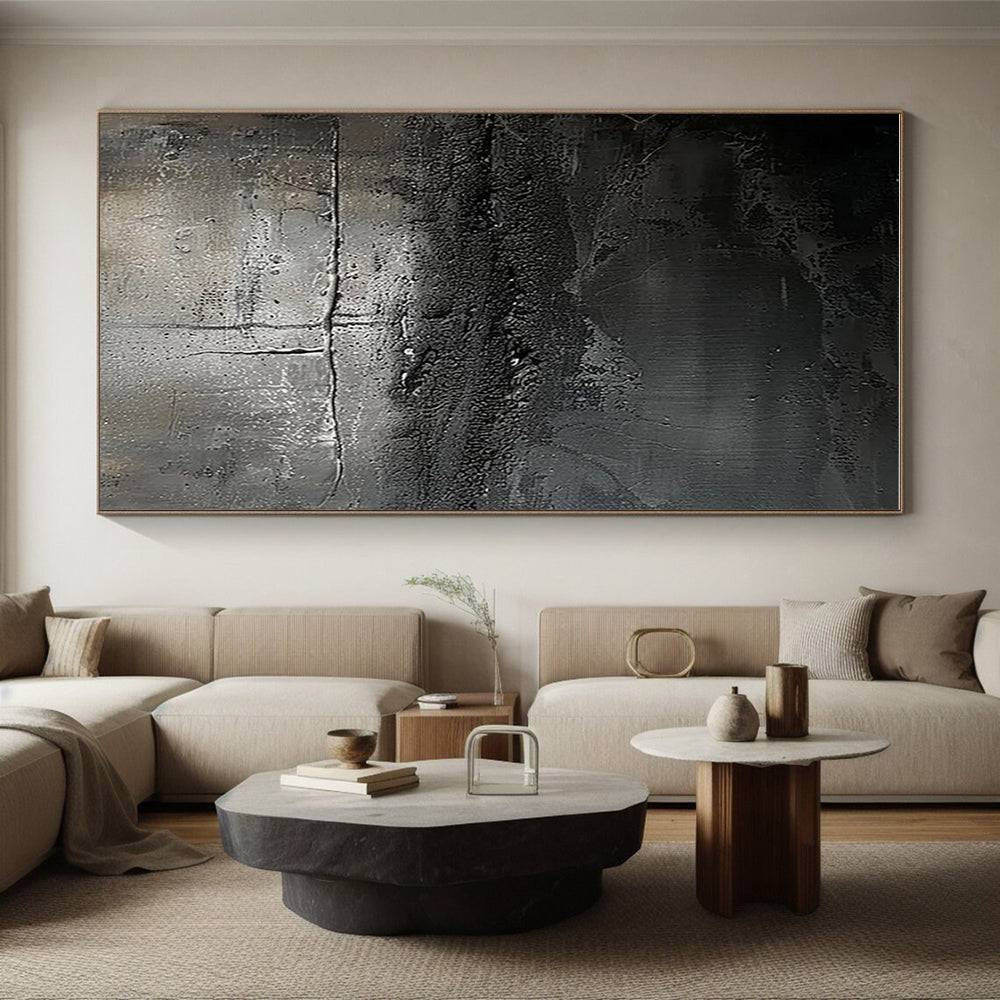 Acrylic Modern Art Paintings - Monochrome Black & Gray Textured Abstract Art PT597