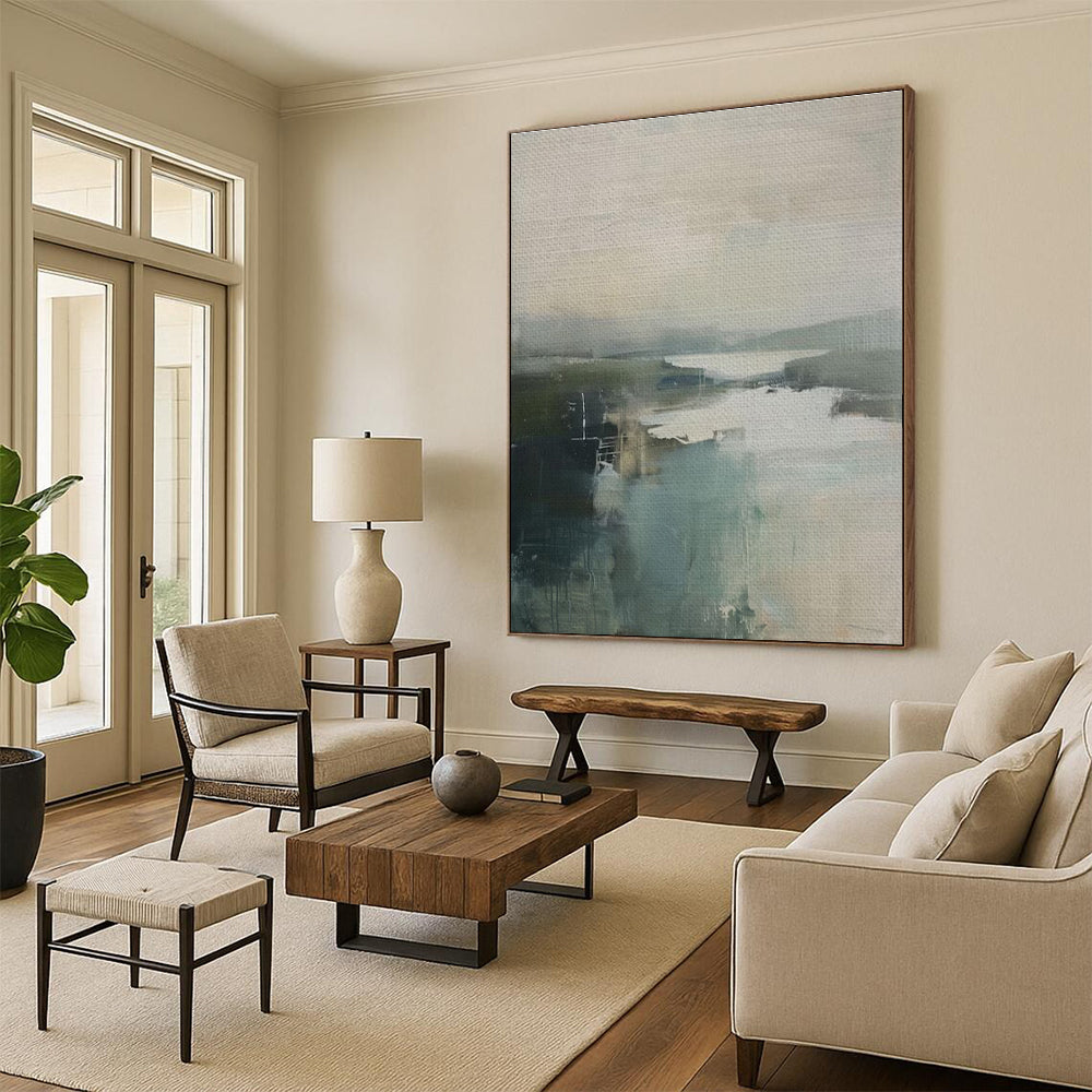 Cool Abstract Paintings - Muted Tones Abstract Landscape Art with Soft Layers PT578