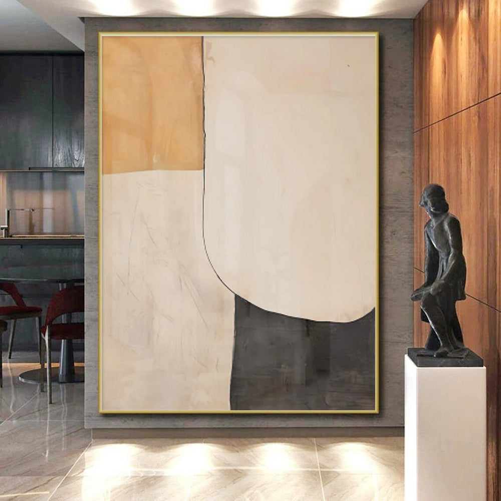 Minimalist Canvas Art Beige Gray Geometric Abstract Artwork PT452