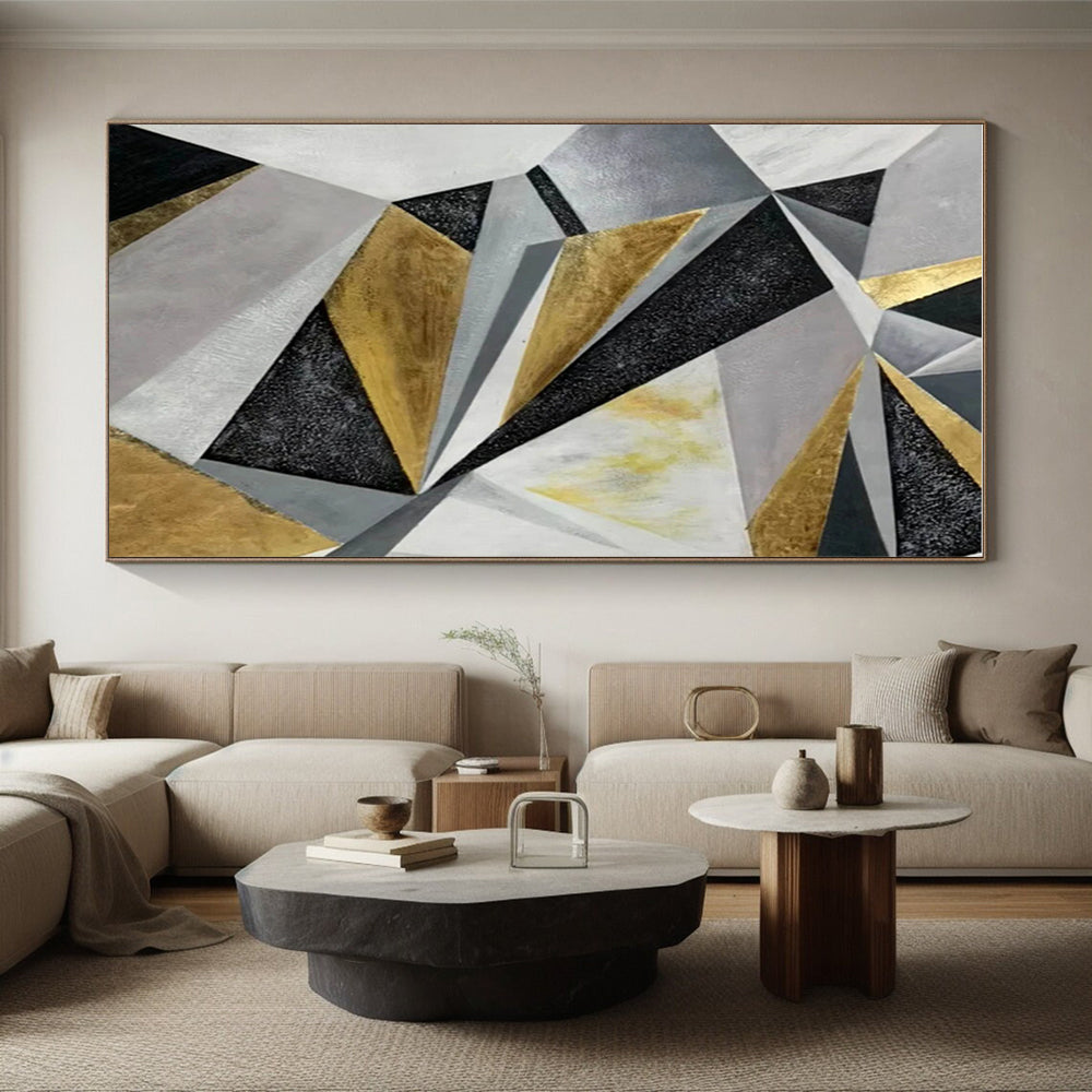 Minimalist Canvas Art Gold Black Gray Geometric Abstract Art PT410