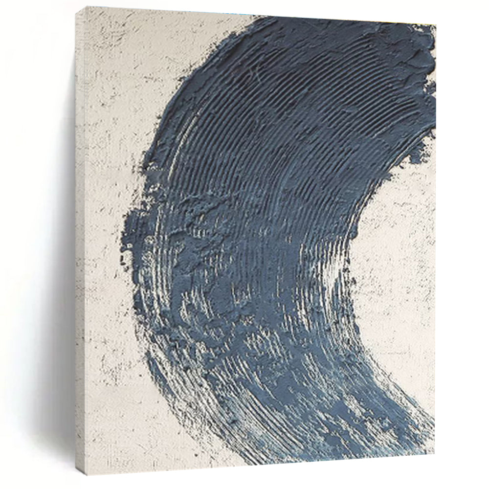 Hand-Painted Navy Beige Circular Abstract Textured Acrylic Art PT445