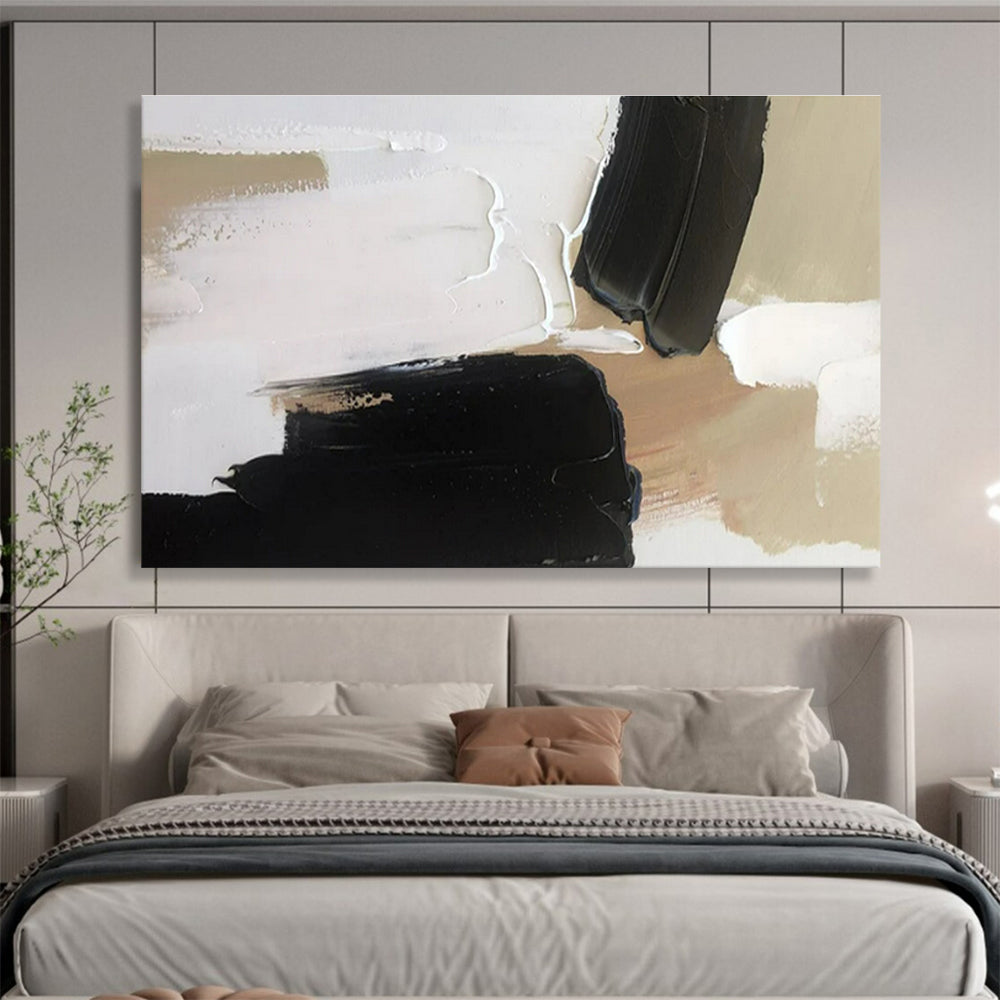 Cool Abstract Paintings Black, White, and Beige Textured Abstract Minimalist Art HPS358