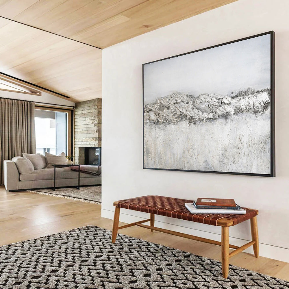 Oversized Abstract Wall Art Gray & White Textured Landscape Art HPS229