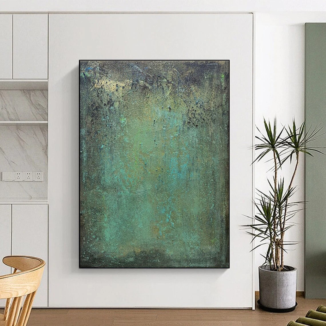 Handmade Art Teal and Brown Textured Abstract Work, Large Contemporary Wall Art PT532