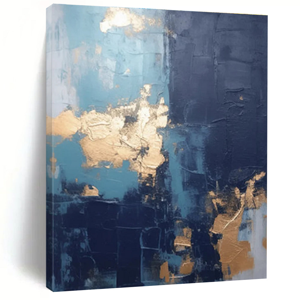 Hand Painted Art in Teal, Navy, and Gold Abstract Textural Compositions PT233