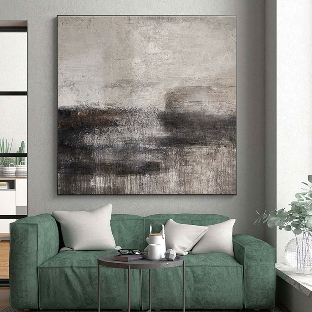 Large Size Gray and Black Moody Abstract Acrylic Painting PT625