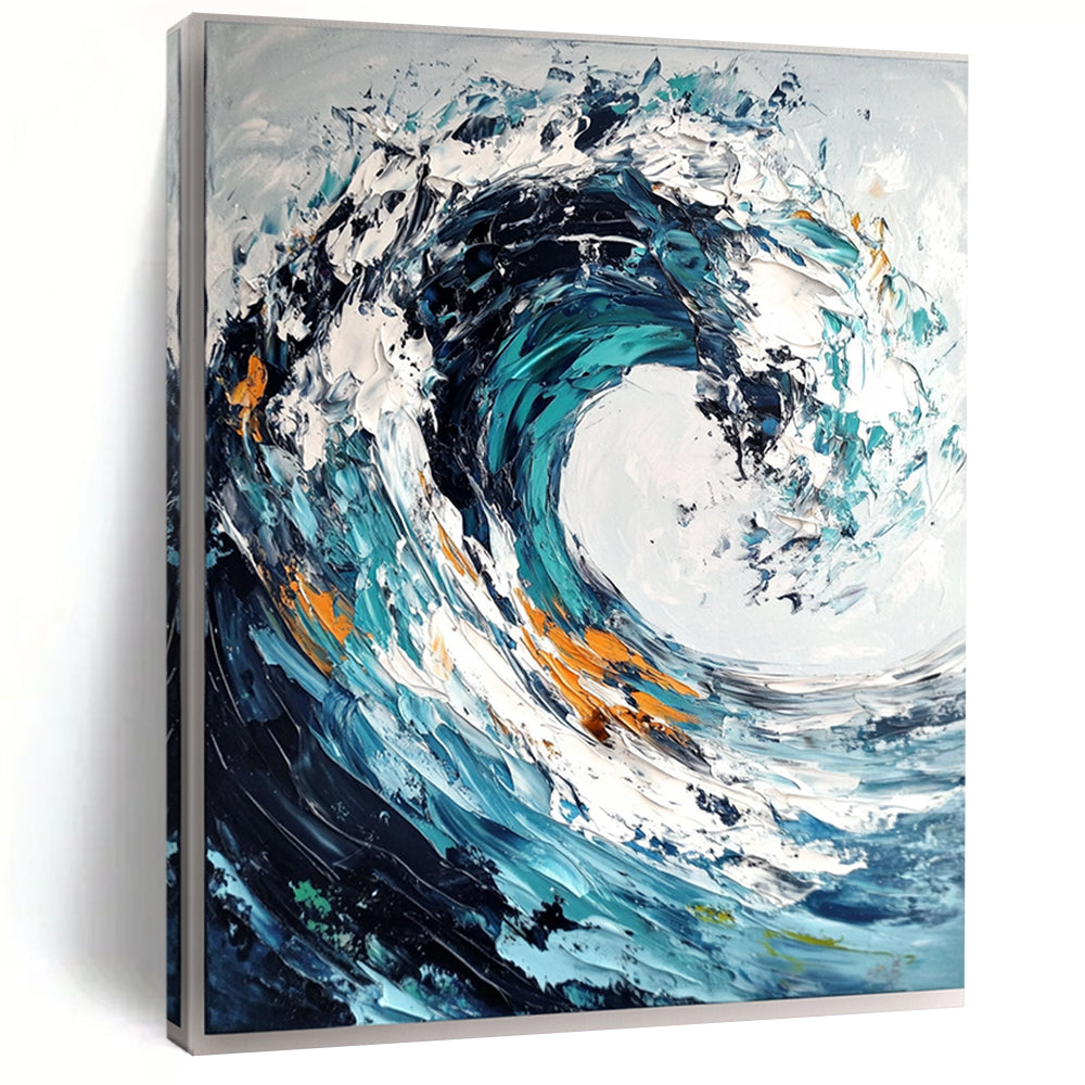 Cool Abstract Paintings Blue, White, and Orange Abstract Wave Painting DPS432