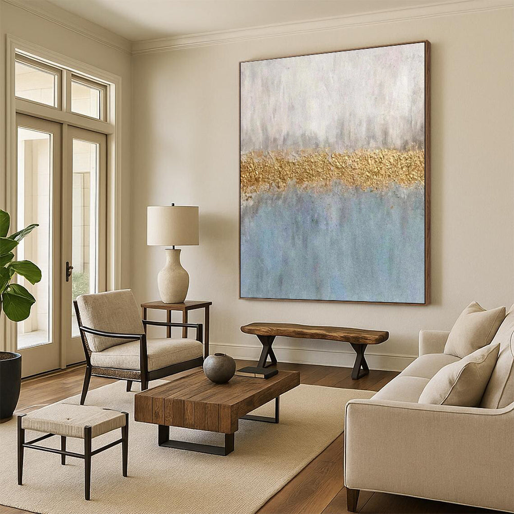 Oversized Gray, Gold & Blue Abstract Color Block, Cool Abstract Paintings DPS508