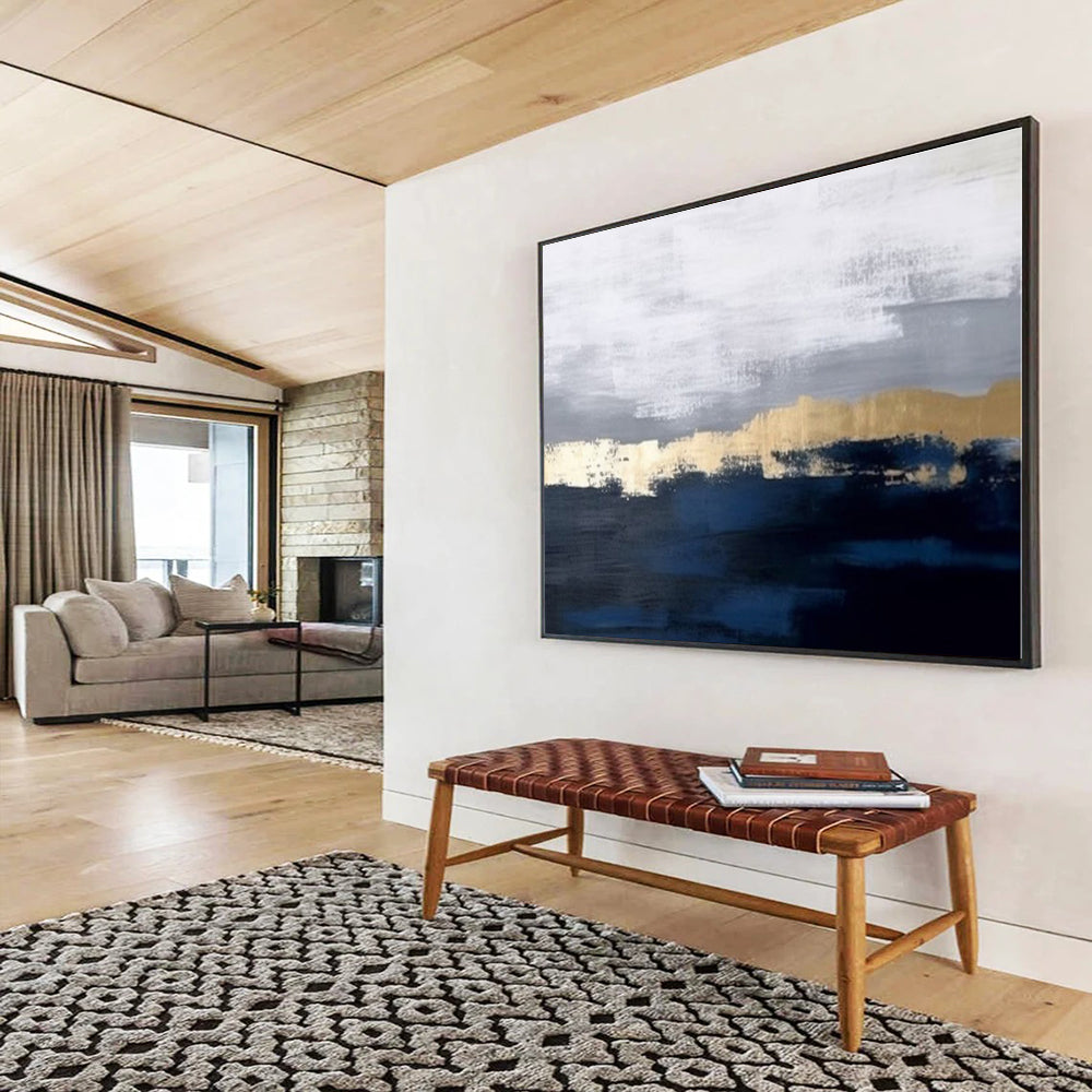 48x60 Acrylic Modern Art Paintings with Blue, Gray & Gold Abstract Scene HPS144