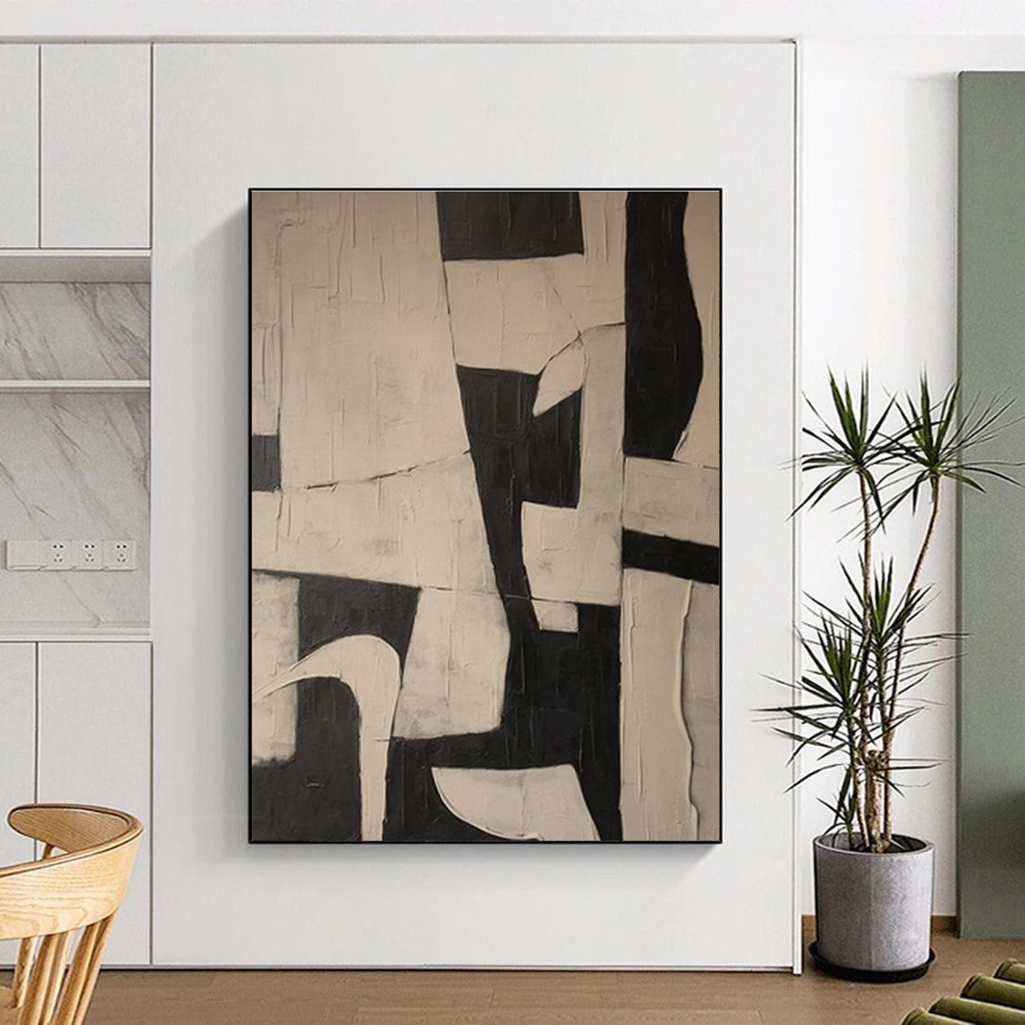 Cool Abstract Paintings in Black and White Geometric Designs, Hand-Painted Acrylic Art PT317