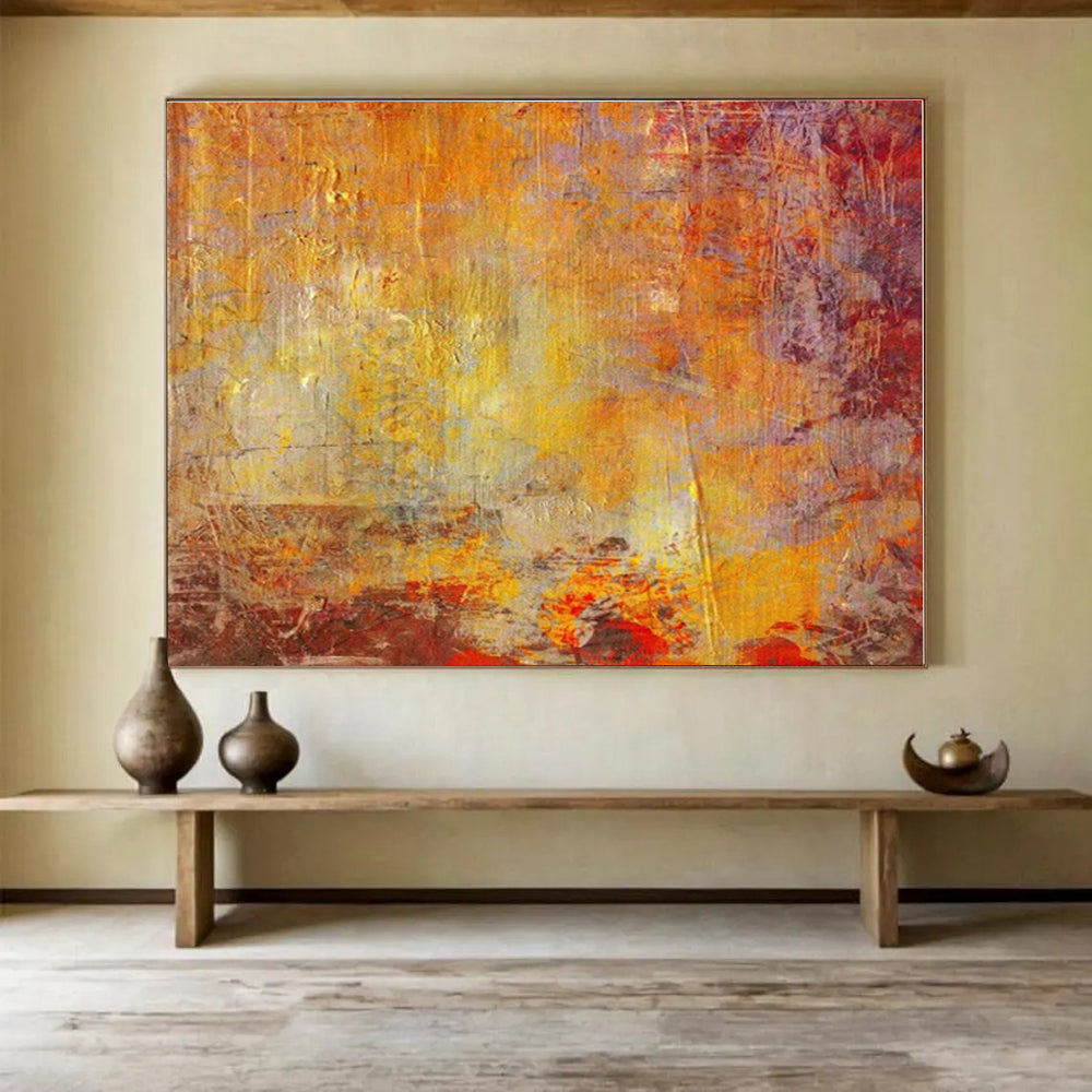 Acrylic Modern Art Paintings Warm Orange & Red Textured Abstract On Canvas HPS062