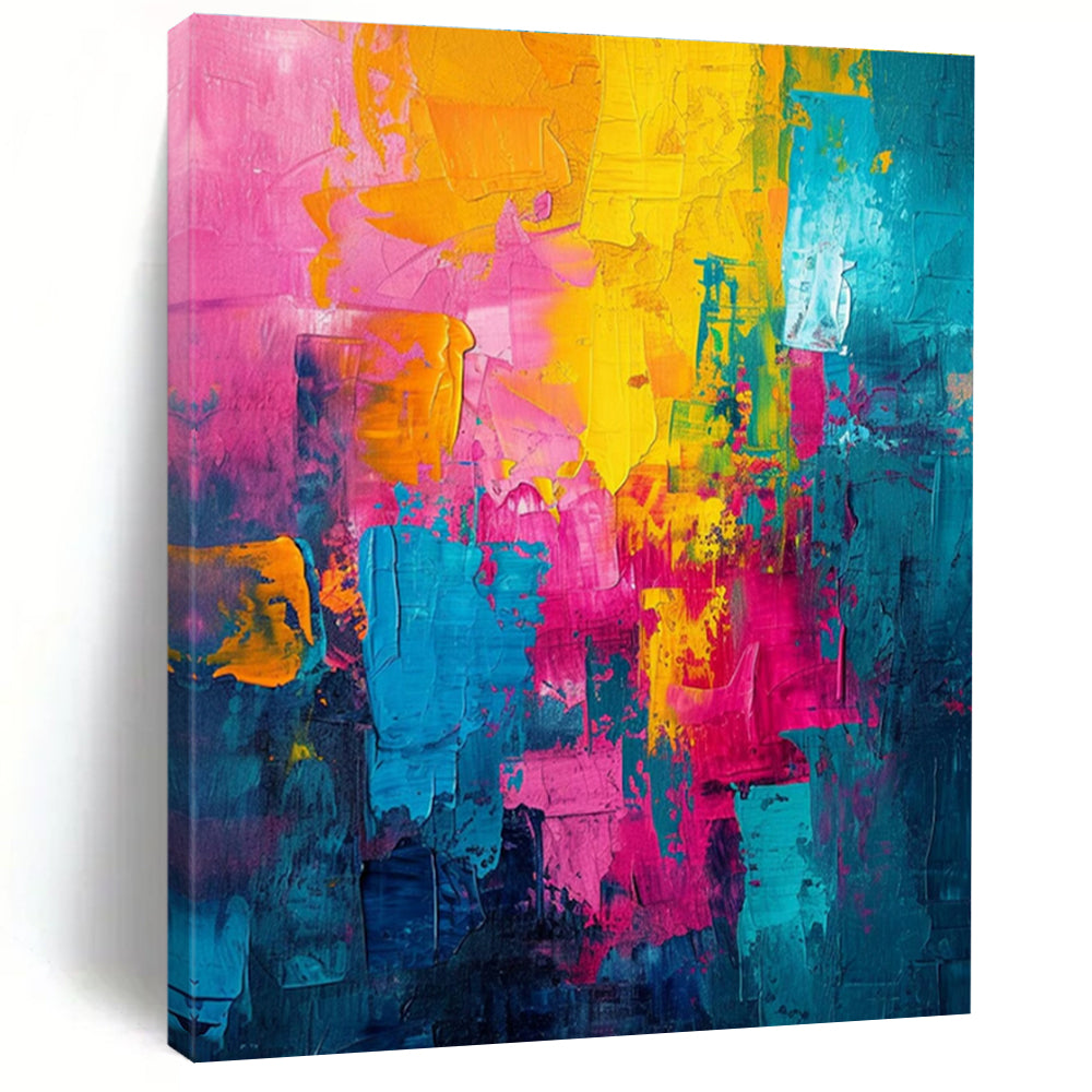 Handmade Art Pink, Yellow, and Teal Abstract Art PT657