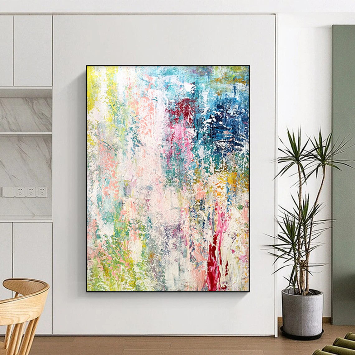 48x60 Colorful Multihued Abstract Art, Hand-Painted Acrylic Modern Art Painting PT286