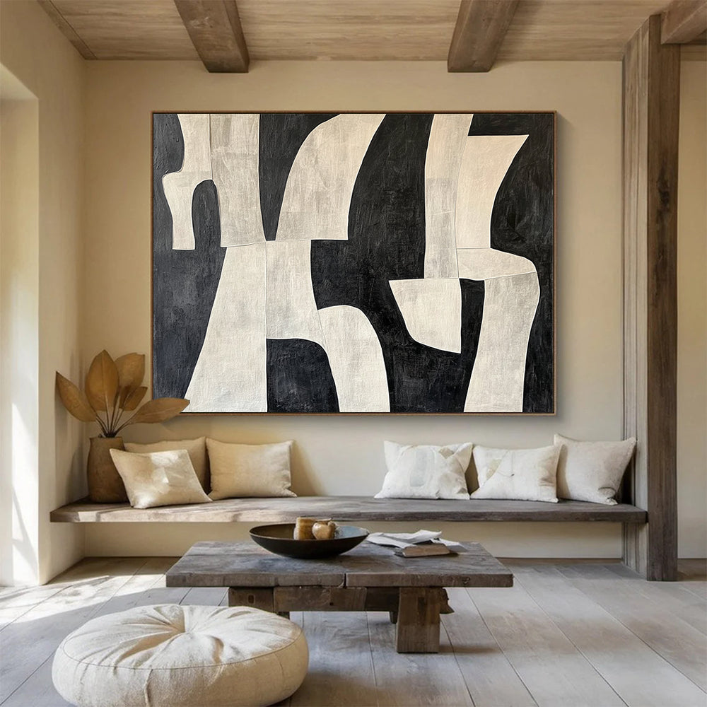 Large Size Black & White Geometric Abstract Acrylic Painting HPS244