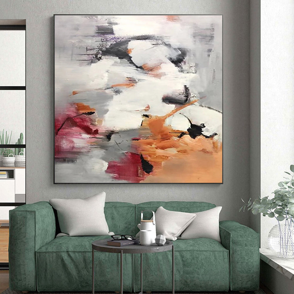 Unique Abstract Art Gray Orange Red Textured Abstract Art PT394