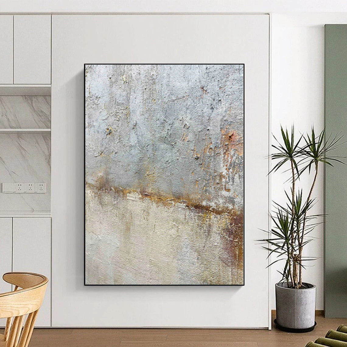 Large Painting In Living Room Gray & Brown Textured Abstract Painting On Canvas PT080