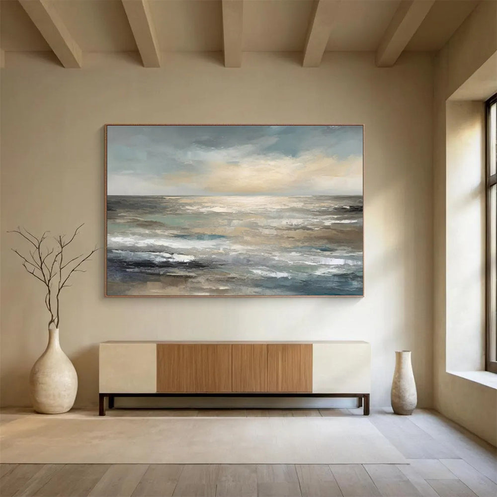 Paintings For House Gray and Beige Abstract Seaside Landscape Art HPS350