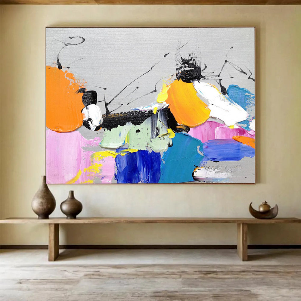 Unique Abstract Art Multicolor (Orange, Pink, Blue, Yellow) Textured Abstract Painting HPS233